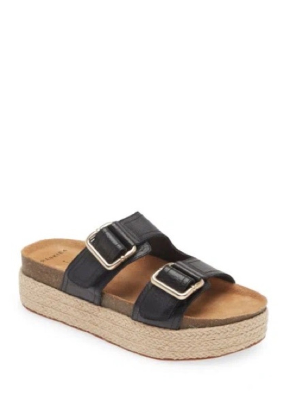 FRANKIE4 Bennett Black Leather Slip-On Strappy Summer Platform Sandal Size 7.5